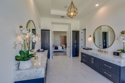 Elegant Bathroom with Recessed Lighting and Marble Surfaces